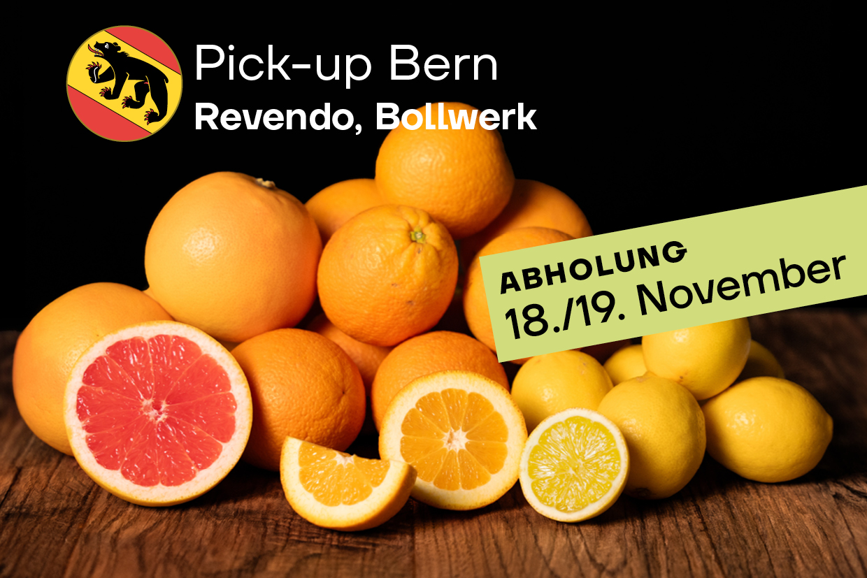 2kg Orangen, 2kg Grapefruit, 1kg Zitronen pro Kiste –<br>Pick up at revendo Bern
