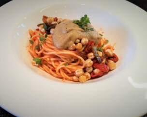 Foto von Spaghetti mit Auberginenmousse